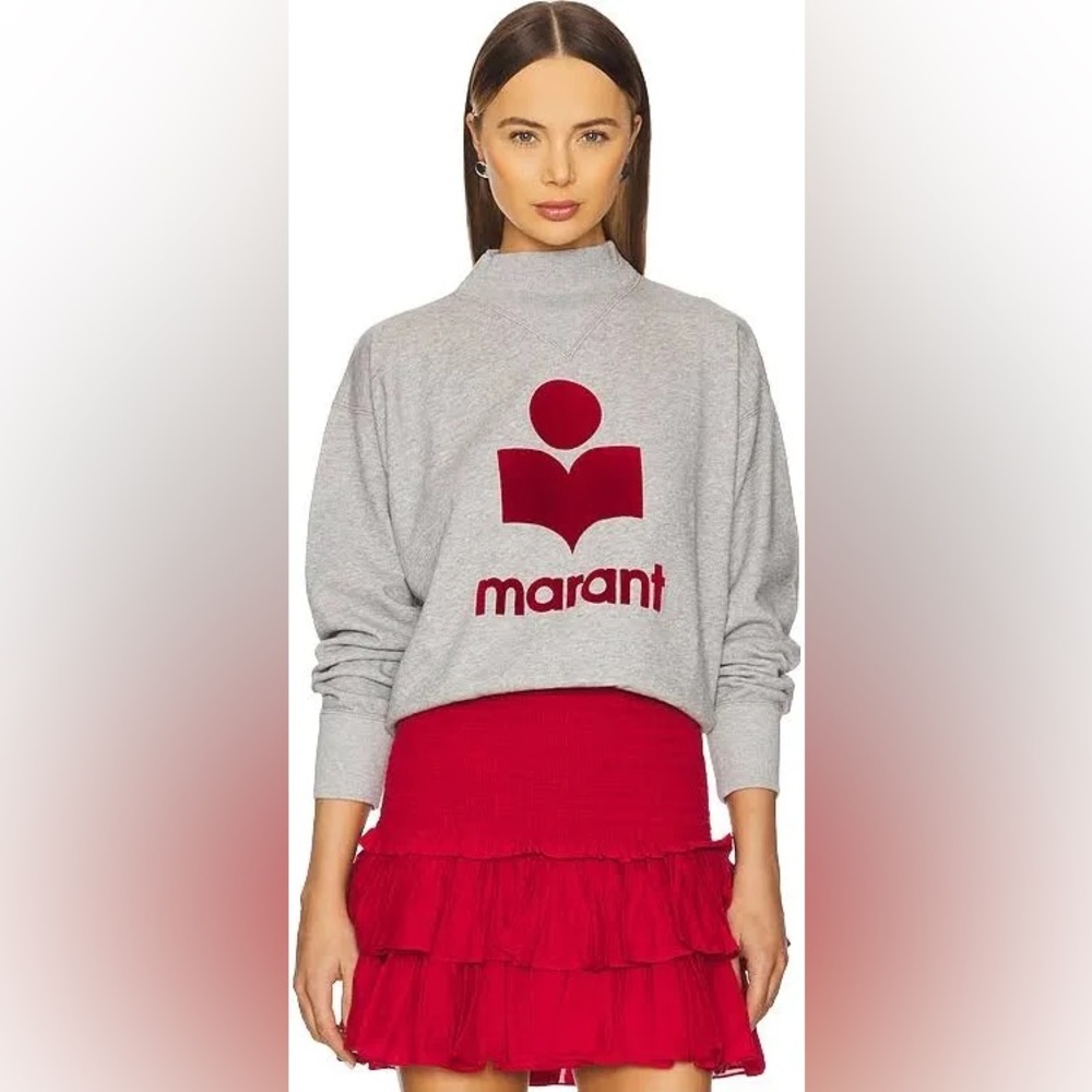 Isabel Marant etoile Moby logo pullover sweatshirt in grey maroon combo